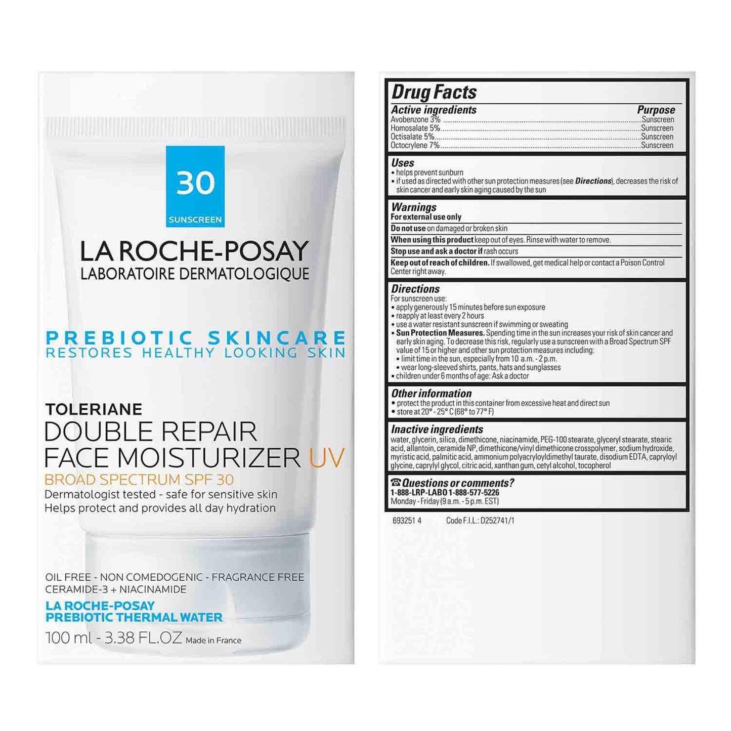 La Roche-Posay Toleriane Double Repair Face Moisturizer | Daily Moisturizer Face Cream with Ceramide and Niacinamide for All Skin Types | Oil Free | Fragrance Free