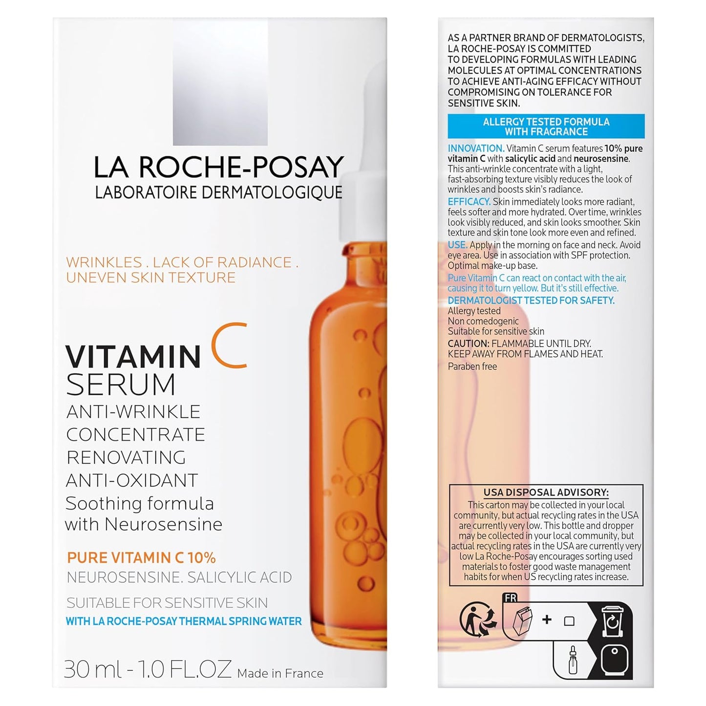 La Roche-Posay Pure Vitamin C Face Serum with Hyaluronic Acid & Salicylic Acid, Anti Aging Face Serum for Wrinkles & Uneven Skin Texture to Visibly Brighten & Smooth. Suitable for Sensitive Skin