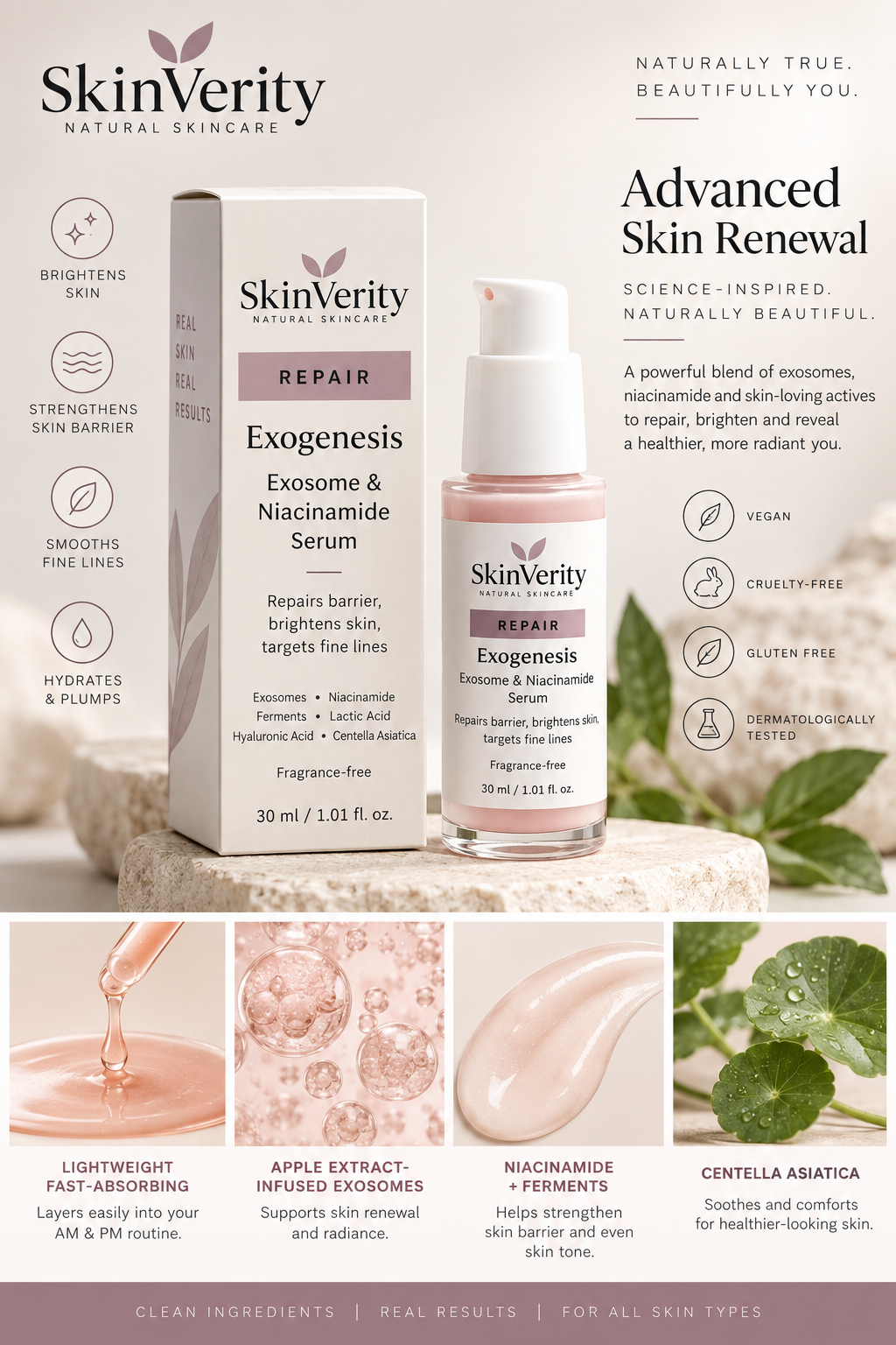 Exosome & Niacinamide Serum Repair Barrier Brighten Skin| SkinVerity