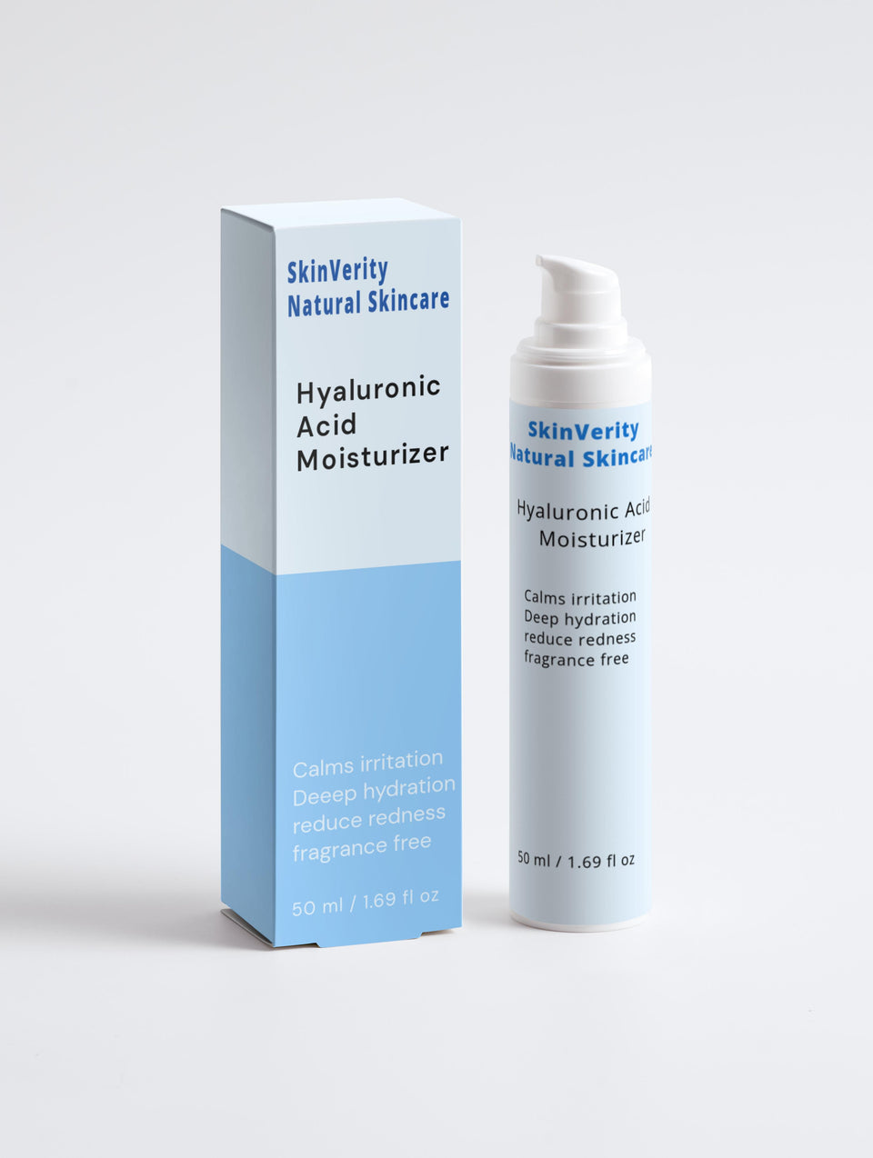 SkinVerity Hyaluronic Acid Moisturizer in sleek packaging, formulated for deep hydration and plumper, healthier-looking skin